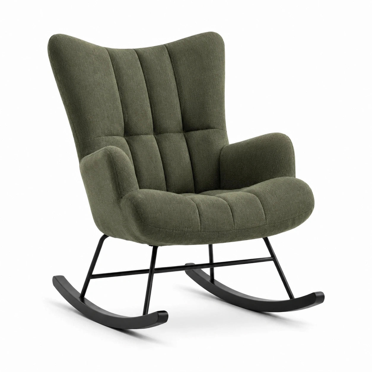 Chaise à bascule en bois avec assise en corde polyester beige naturel