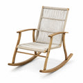 Fauteuil à bascule en tissu bouclé blanc avec cadre en chêne