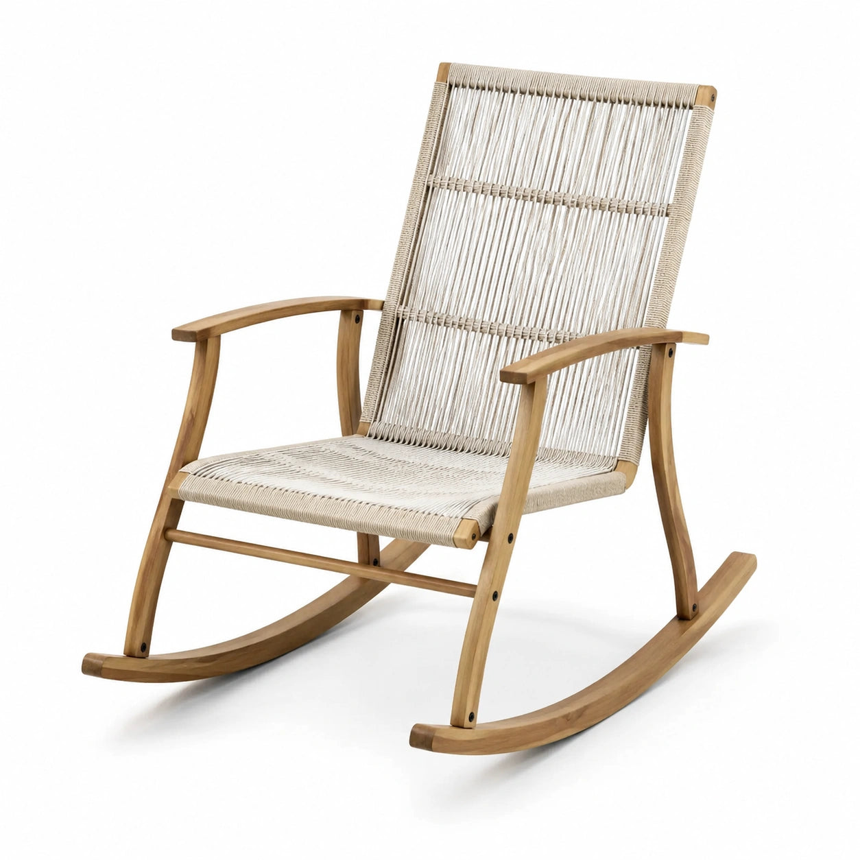 Fauteuil à bascule en tissu bouclé blanc avec cadre en chêne