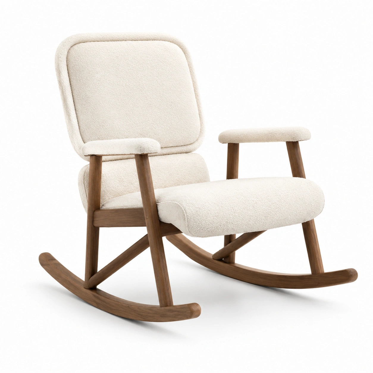 Chaise à Bascule en Bois de Noyer et Cuir Synthétique Marron