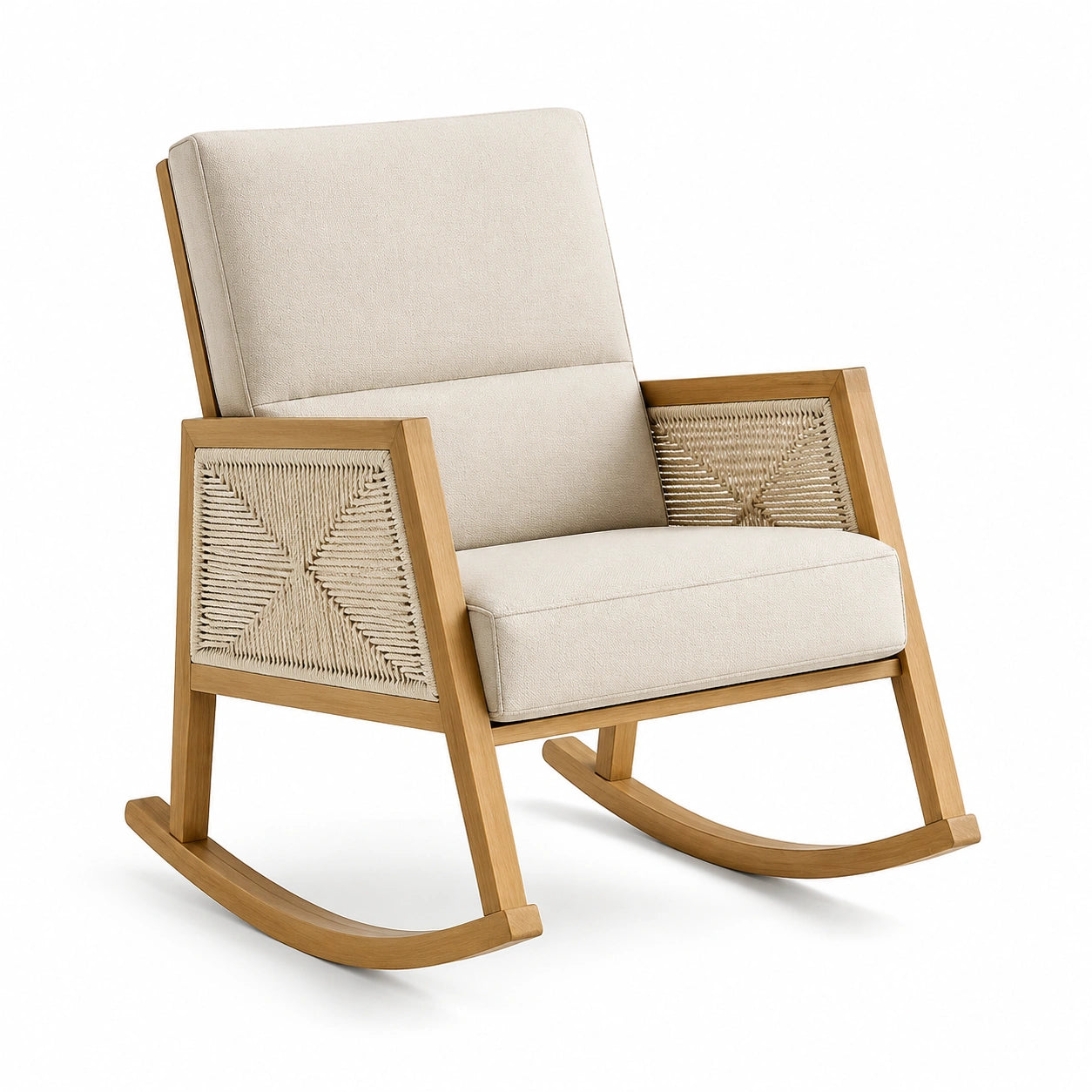 Rocking Chair en Bois et Tissu Beige