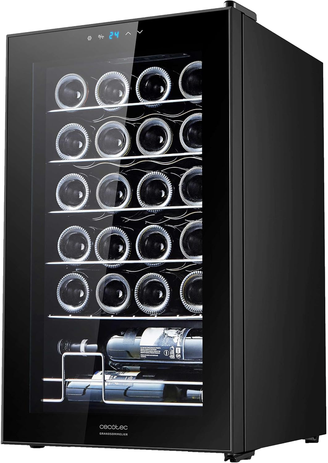 Cecotec, Cave à vin Bolero GrandSommelier 2450 Black Compressor. Cave à vin noire, température réglable 5-18°C, 24 bouteilles, compresseur