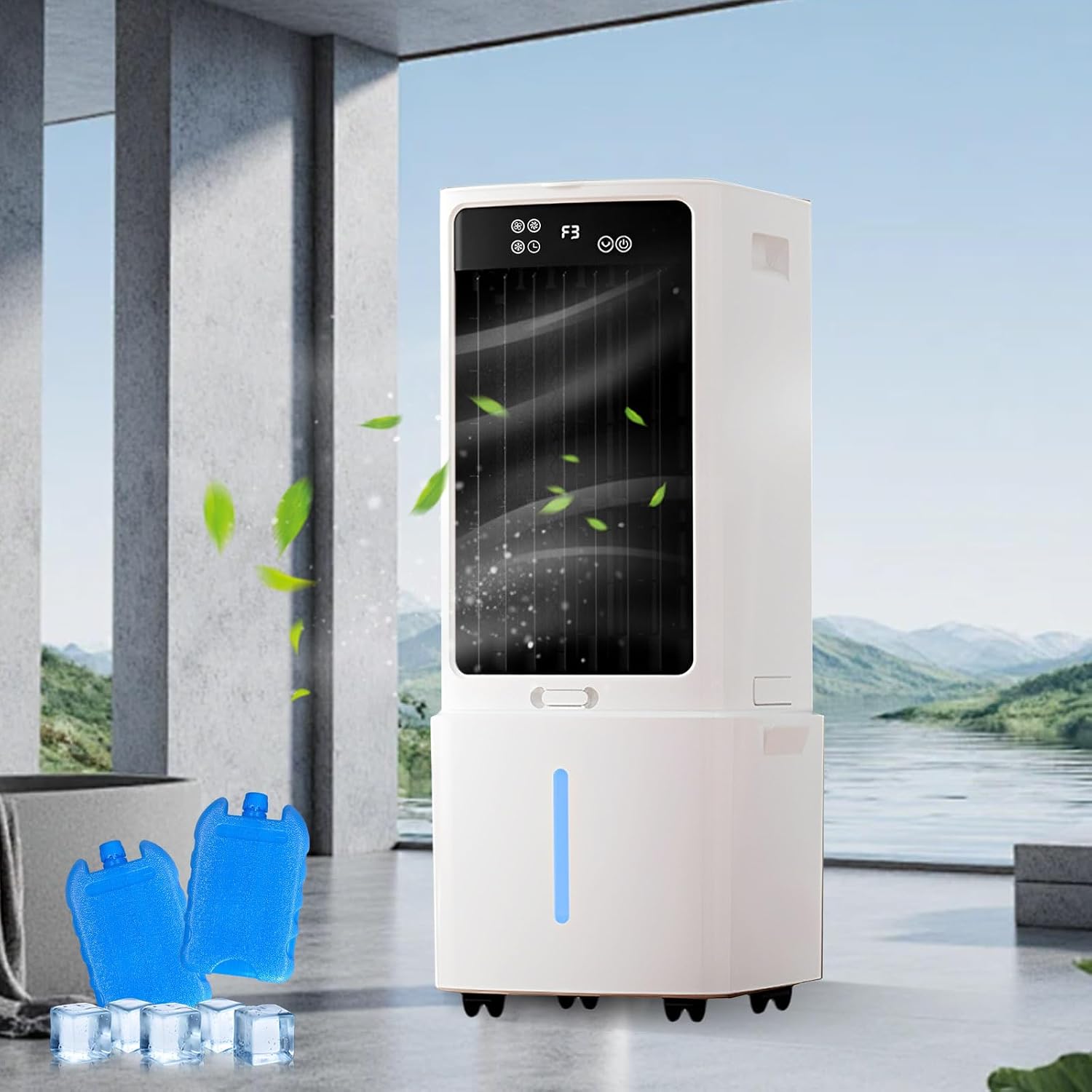 AnYaBinni Rafraîchisseur d'air Évaporatif 12L, 3-en-1 Ventilateur & Humidificateur avec Télécommande, Blanc/Noir, 800 m3/h Puissant Portable