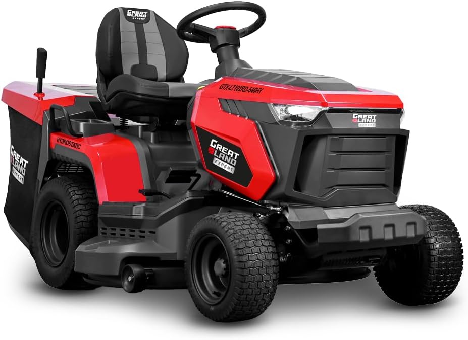 GREATLAND Tracteur Tondeuse 546cc, Largeur de Coupe 102cm, Rouge/Noir/Gris, Boîte hydrostatique