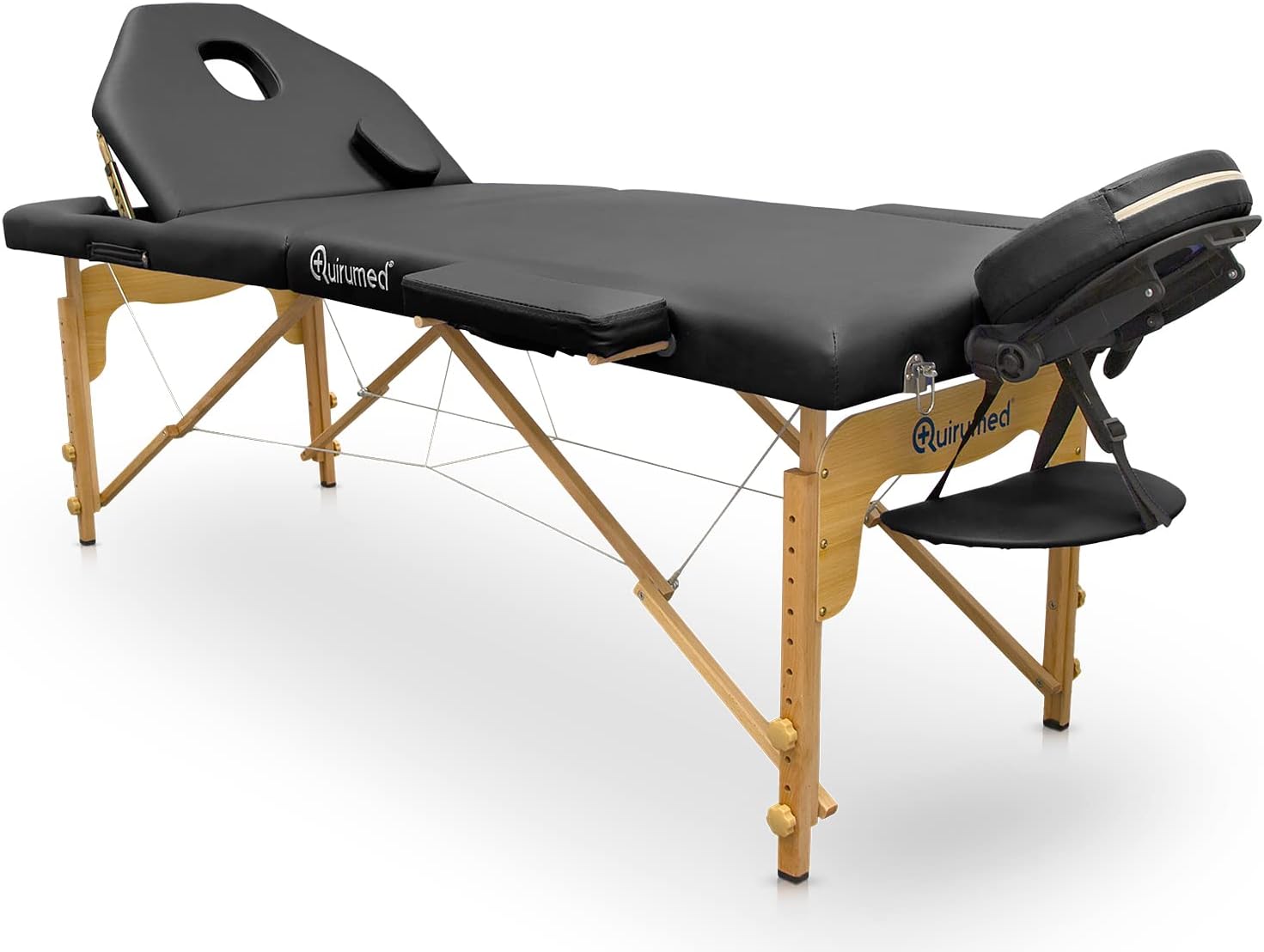 Civière Pliante en Bois Pro 194 x 70 cm avec Dossier Rabattable, Hauteur réglable jusqu'à 150 kg, Similicuir – QUIRUMED