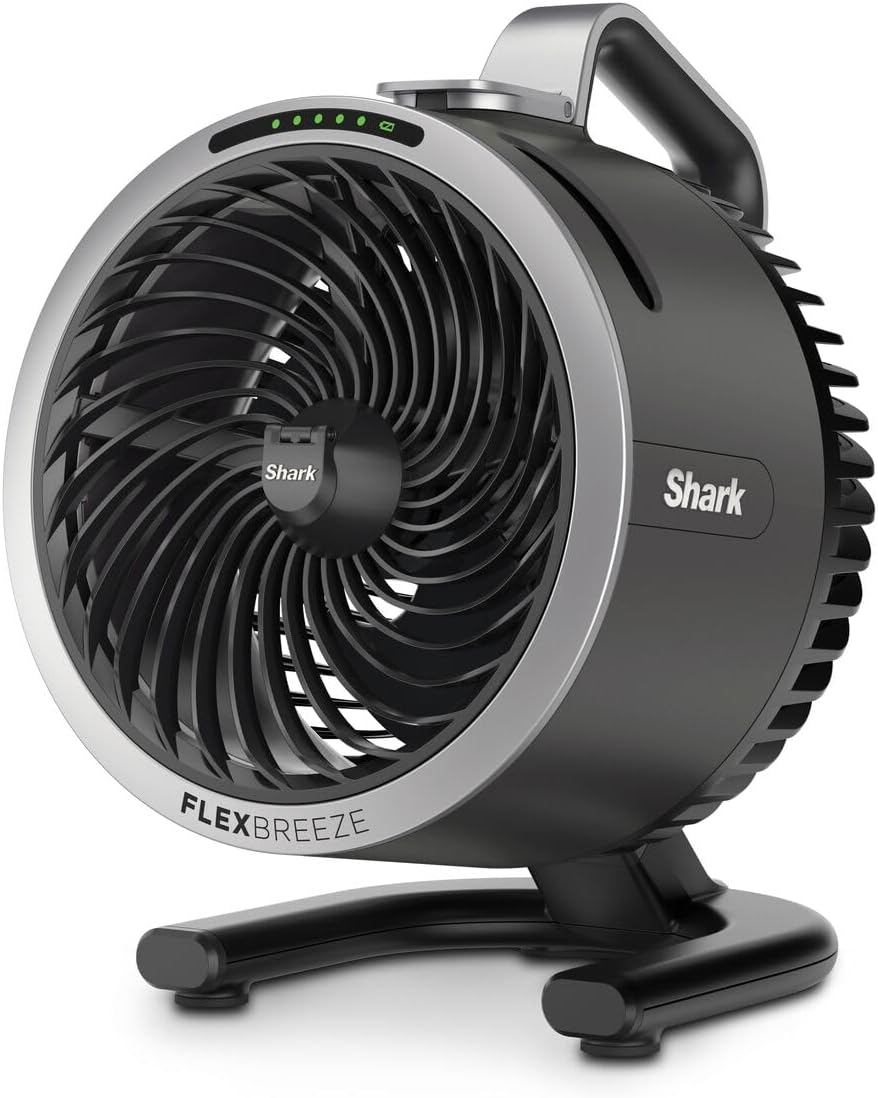 Shark FA050EU rafraîchisseur d'air silencieux intérieur/extérieur, 5 réglages de vitesse, avec/sans fil, Noir/Argent, léger, FA050EU, charbon