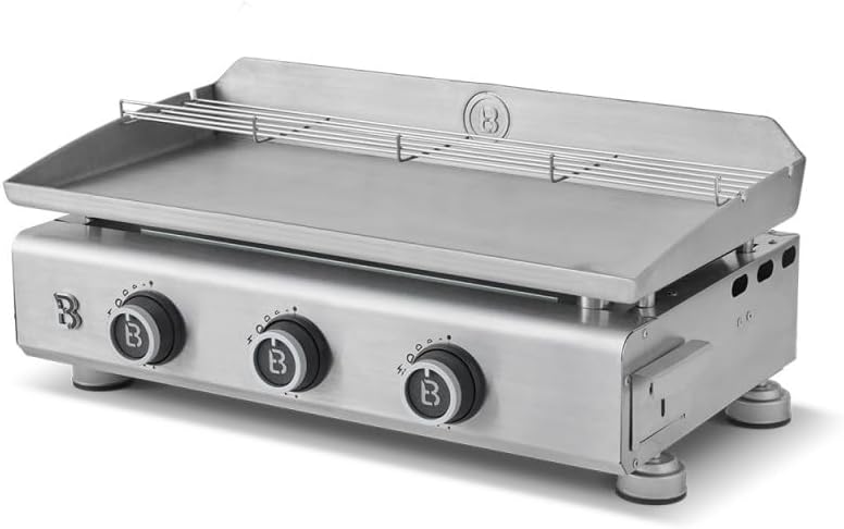 BRASERO, Plancha Silvia EVO 3 Feux Brasero, Tiroir Graisse avec jauge de niveu, Plaque Inox de 67 x 34 cm, Argent, 3 brûleurs, 7, 95 KW