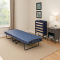 Lit, Lit pliant avec sommier à lattes et matelas, mesure 190x80x30 cm, Bleu/Noir – Dmora