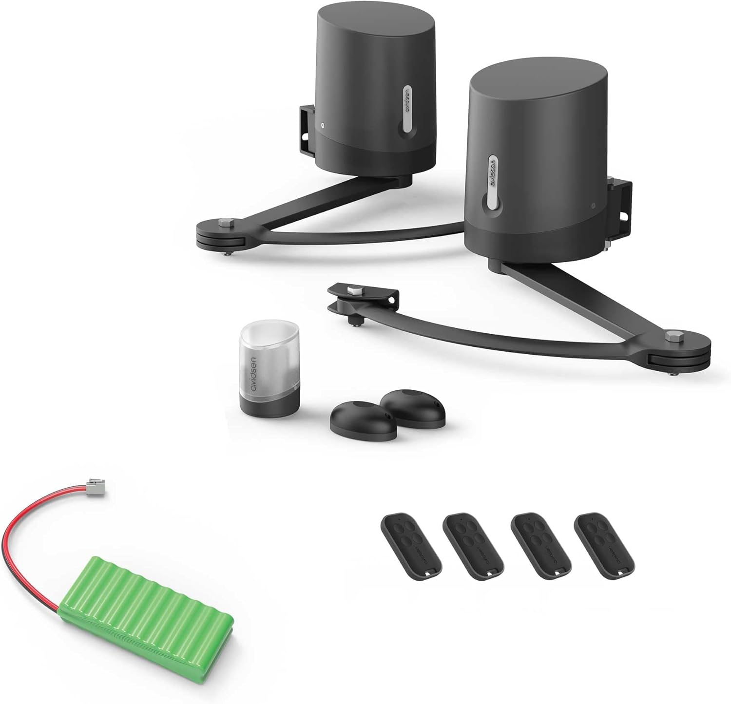 Motorisation à bras articulés pour portail, jusqu'à 2.5 m et 250 kg par battant, avec batterie de secours 24V incluse – Avidsen, Noir/Vert