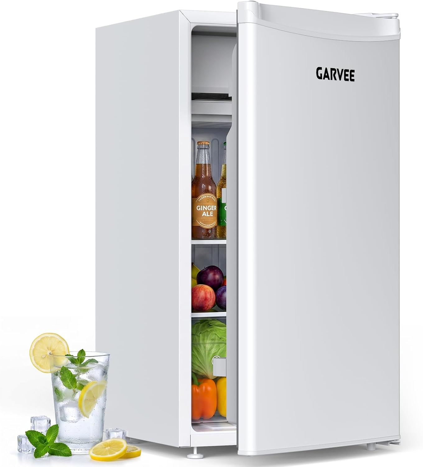 Garvee Réfrigérateur Compact Sous Plan, 90L Mini Frigo Réfrigérateur à une Porte, Blanc, Silencieux Et Économe En Énergie, Porte Réversible