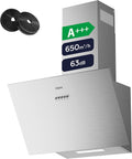 CIARRA CBCS6762A Hotte Aspirante Inclinée 60cm, Hotte de Cuisine 3 Vitesses, Inox, Inox/Noir, 650m3/h, CBCS6762A, Classe A+++