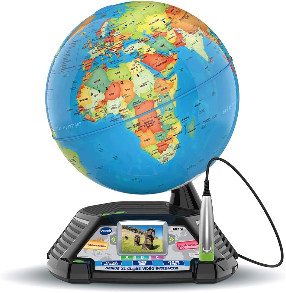 VTech, Genius XL Globe Vidéo Interactif, Globe Terrestre Enfant avec Écran Couleur, 600 Vidéos de la BBC, 1628, Cadeau Enfant Dès 7 Ans