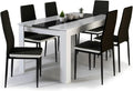 IDMarket, Ensemble pour salle à manger, Ensemble Table à Manger Georgia 140 cm Blanche et Noire et 6 chaises Romane Noires liseré, Blanc/Noir