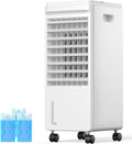 AIRTHRYL Swamp Refroidisseur d'air portable avec 4 roues universelles, minuterie intelligente de 7 heures 14, Blanc/Bleu, poignée intégrée