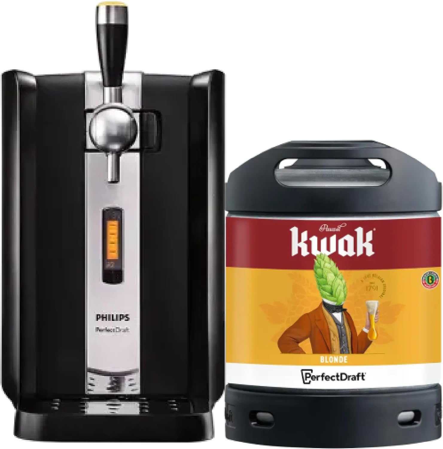 Pack Tireuse À Bière + 1 Fût Kwak Blonde 6L, Refroidissement À 3°C, Écran LED Température – PerfectDraft, Noir/Argent, 30 Jours Fraîcheur
