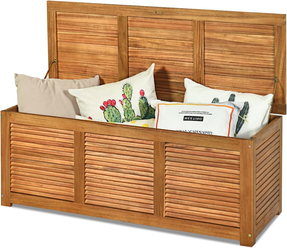 178L Coffre de Rangement Extérieur en Bois, Boîte de Rangement pour Jardin, Charge 150KG 120x45x45cm, Banc de Stockage avec Couvercle – HOMASIS