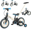 JMMD, Tricycle Sécurisé avec Freins et Béquille pour Enfants de 1.5 à 5 Ans, avec Poignée de Poussée Réglable, Noir/Bleu/Beige