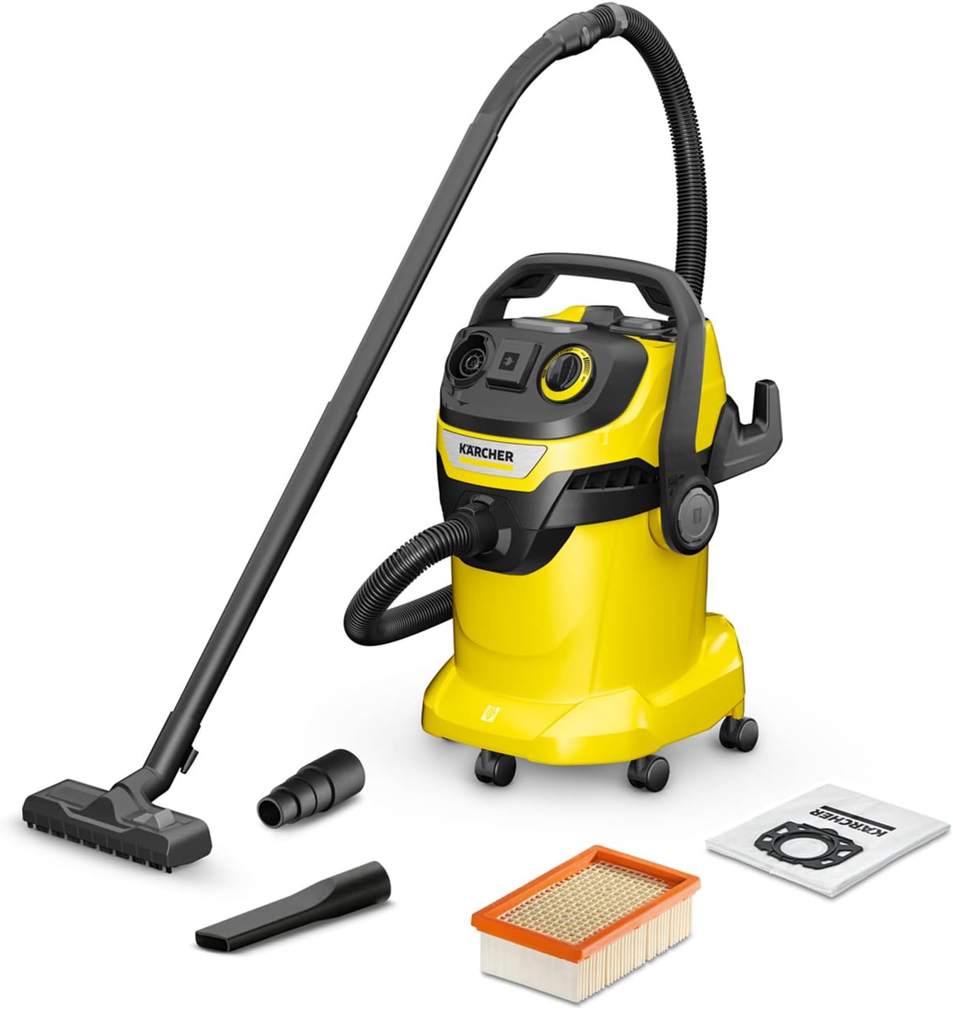 KÄRCHER V-25 Aspirateur Eau et Poussières WD 5 P V-25/5/22, 1100 W, avec Prise de Courant, Jaune/Noir, Cuve: 25 l