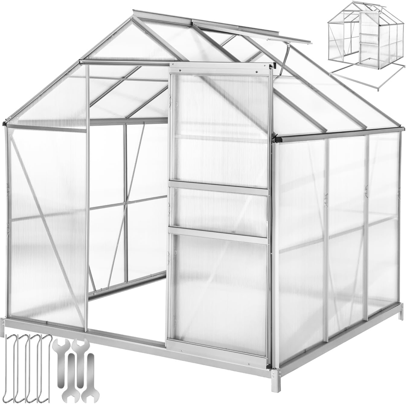 tectake, Serre, 190x185x195 cm, Argent/Translucide