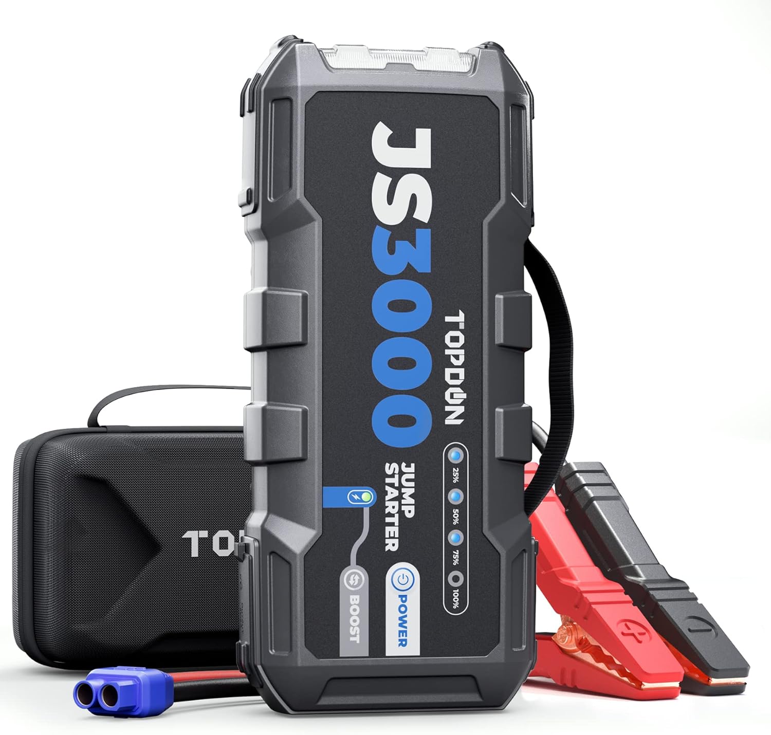 TOPDON JS3000 3000A, Démarreur, Booster Batterie, Noir/Rouge, Charge Rapide USB Lampe Poche LED intégrée