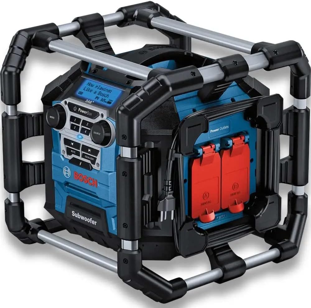 18V System radio de chantier sans-fil GPB 18V-5 SC, 2 piles (AA, Bluetooth – Bosch Professional, Bleu/Noir/Rouge, avec câble AUX, réception via DAB+
