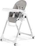 PEG Prima Pappa Follow Me Chaise Haute Bébé Inclinable, 0-15 kg, Pliable et Ultra-Compacte, pour Enfants de 0 à 3 Ans, Gris/Blanc, 4 Roues