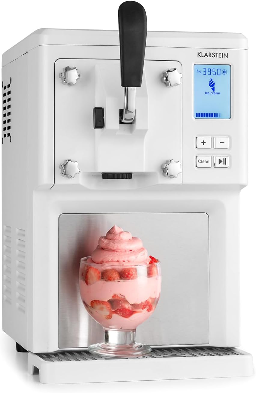 KLARSTEIN Sweet Sundae Machine à glace à l'italienne, 1, 5 l, sans pré-congélation, Blanc/Noir, compresseur à refroidissement autonome