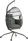 Siège suspendus, pour intérieur et extérieur, Fauteuil Oeuf Suspendu Panier Pliable – Outsunny, avec Coussin rembourré, Gris foncé, Oreiller