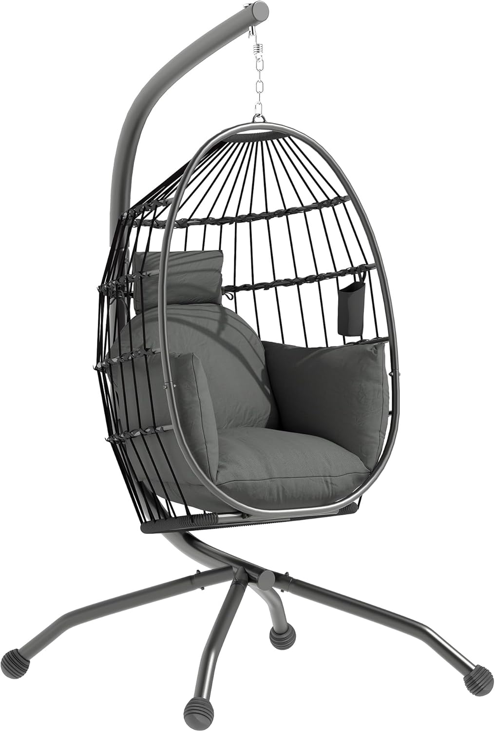 Siège suspendus, pour intérieur et extérieur, Fauteuil Oeuf Suspendu Panier Pliable – Outsunny, avec Coussin rembourré, Gris foncé, Oreiller