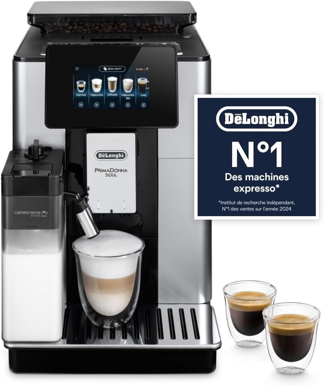 De'Longhi ECAM612 Perfetto Machine à Café Automatique avec LatteCrema Mousseur à Lait, 18 Boissons en une Seule Touche, Argent/Noir