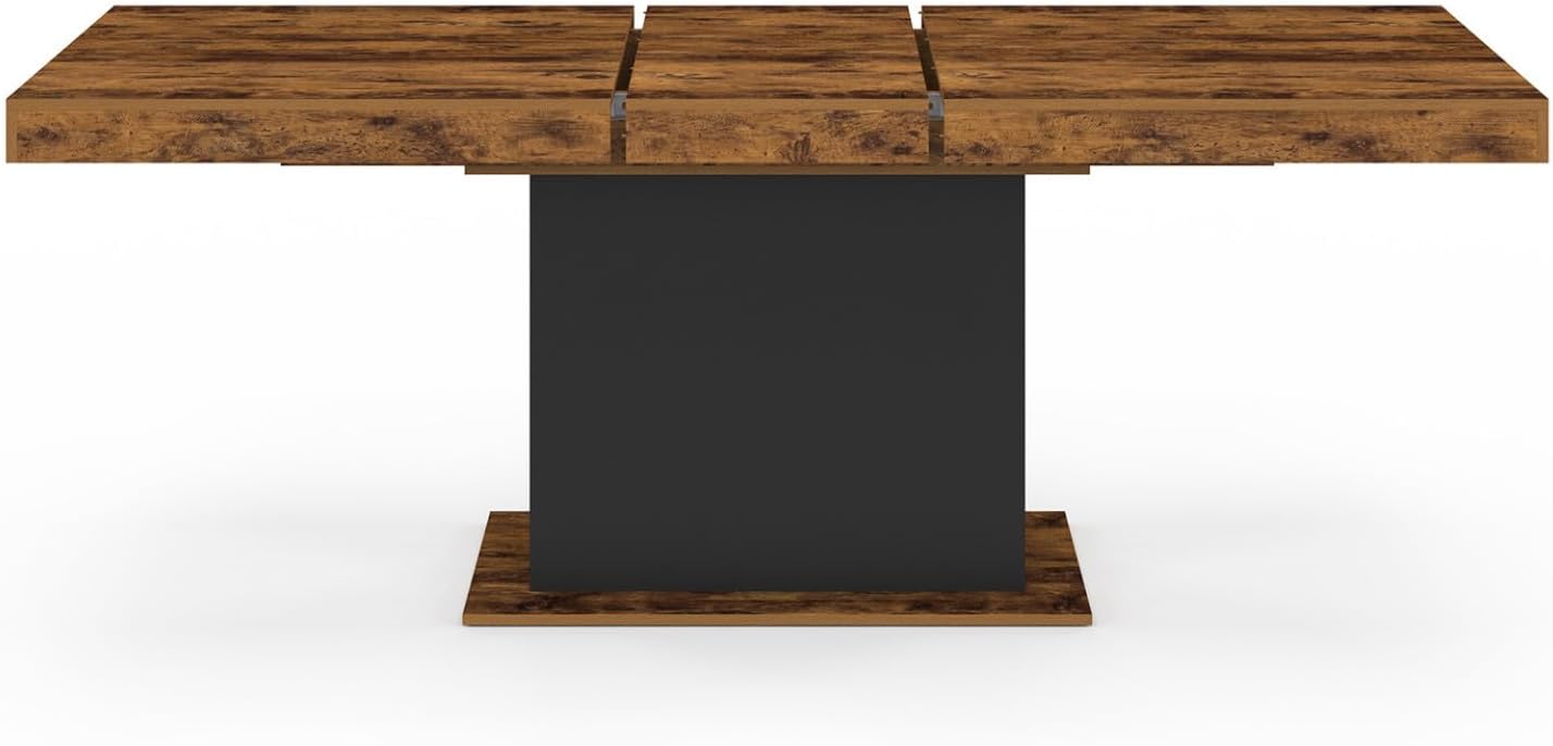 Table, Table à Manger Extensible Rectangle Eden 6-10 Personnes Bois Effet Vieilli et Noir 160-200, Bois/Noir – IDMarket