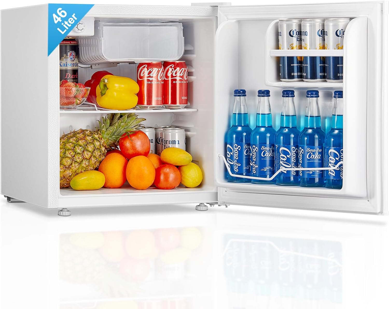 FOHERE Mini Réfrigérateur 46L, Petit Frigo Compact et Thermostat Réglable, Idéal pour Cuisines, Blanc, Silencieux, Porte Réversible