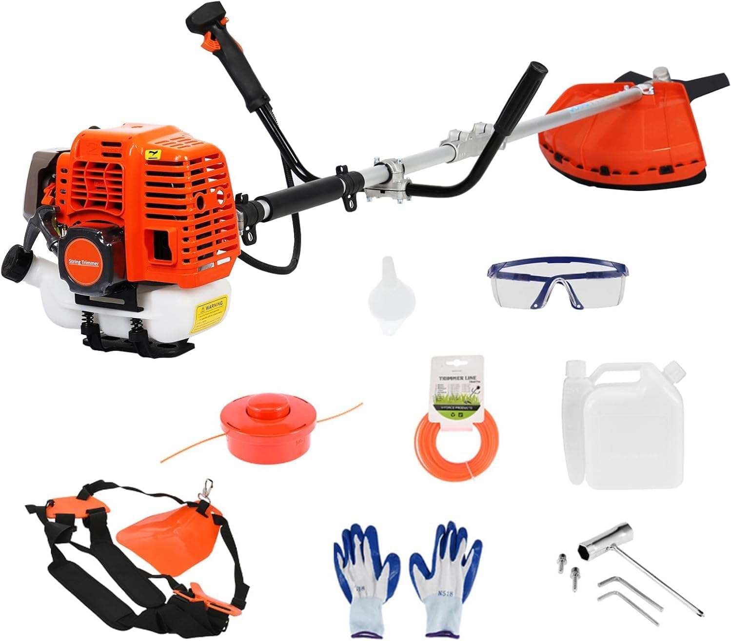 Aislerbee, Débroussailleuse à essence 52 cc 2 temps, tige droite avec système anti-vibration, 2 en 1, Orange/Noir/Argent