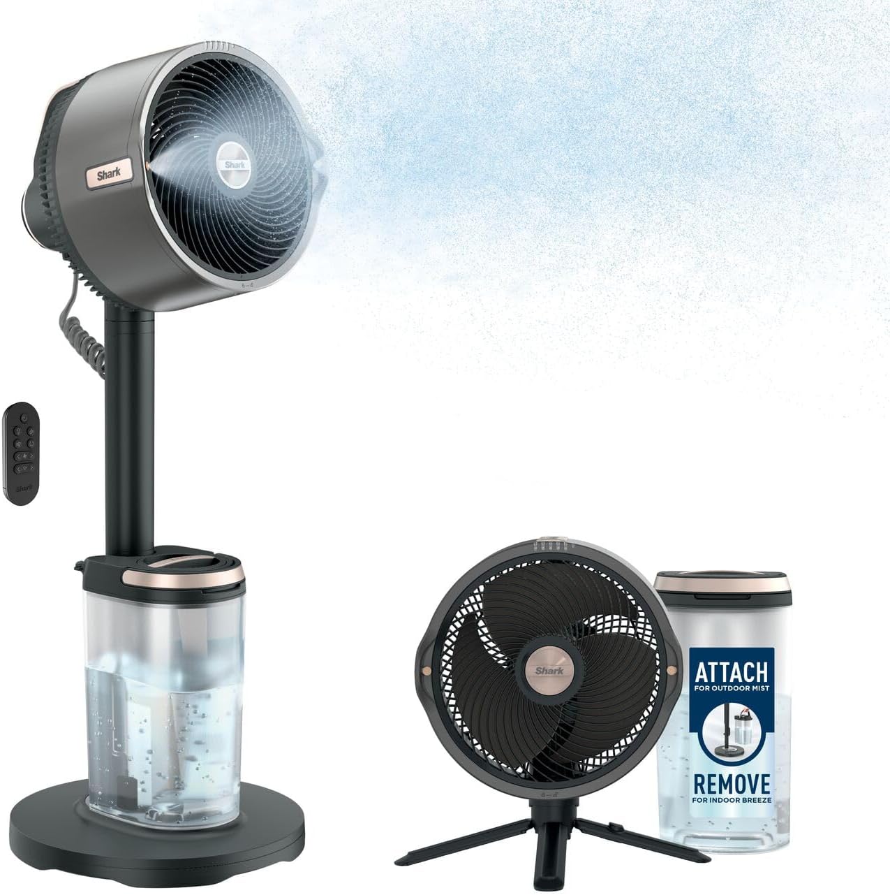Shark FA300EU FlexBreeze Pro Mist Ventilateur intérieur/extérieur sans fil, 5 vitesses, Télécommande, Gris/Noir, Gris Charbon FA300EU