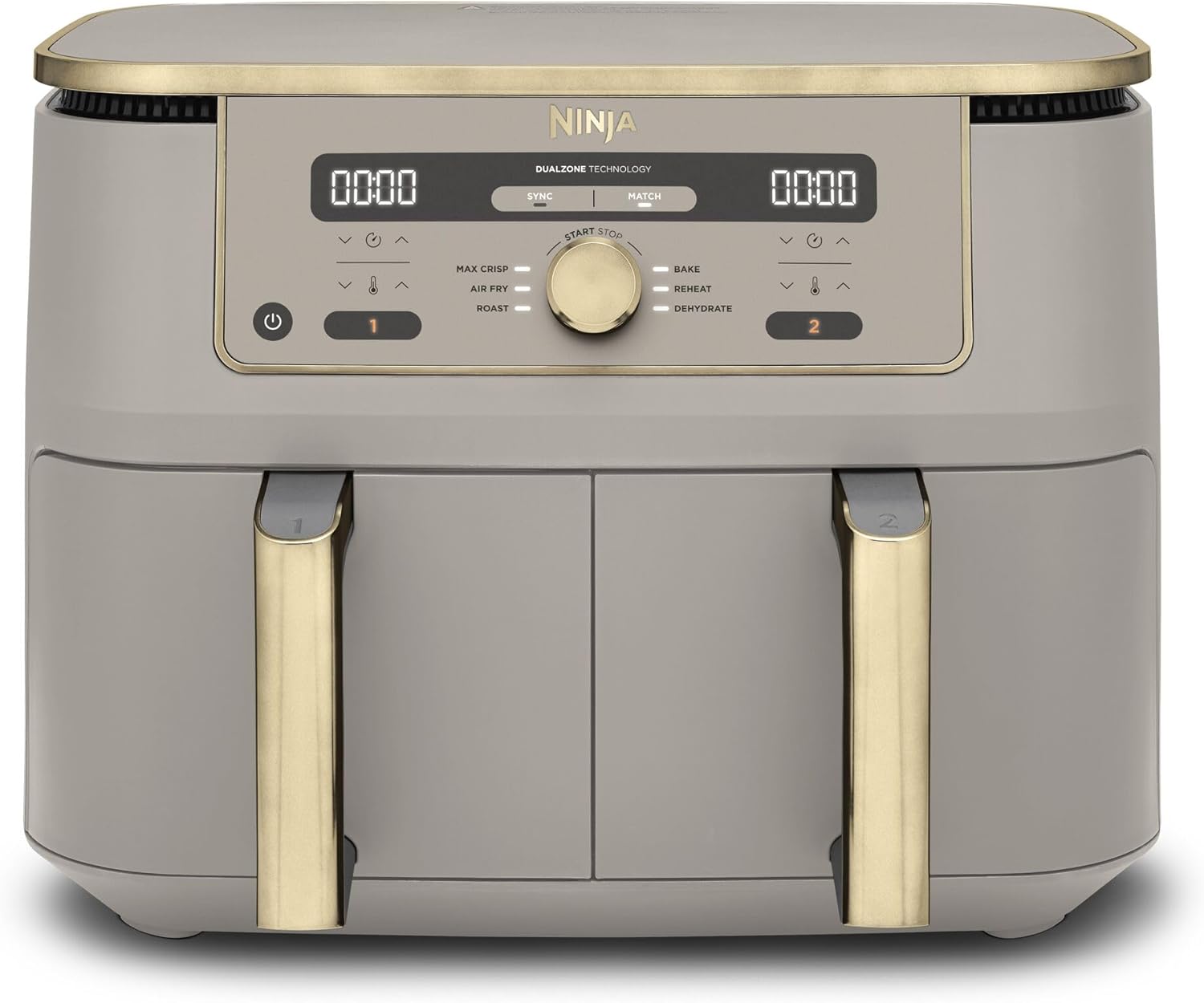 NINJA DZ400EUSTGD, Friteuse à air chaud grande capacité, Sans huile, 9, 5 L, Gris/Or, DZ400EUSTGD, Air Fryer Dual Zone MAX numérique, Air Fry