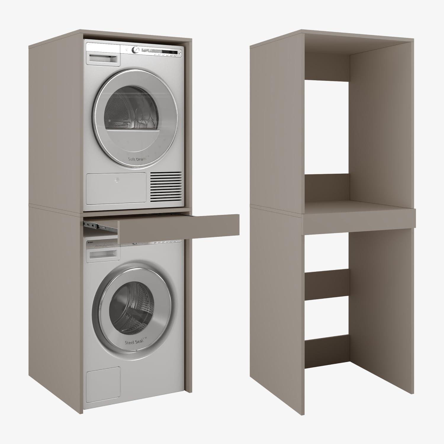 Meuble colonnes, Armoire superposée pour machine à laver et sèche-linge, 187 x 65 x 66 cm, Gris Argile – PLATAN ROOM