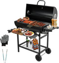 Barbecue au Charbon de Bois avec Grille de Cuisson XXL, Évent Réglable – TEENO, Noir, Gants Anti-Brûlures, Thermomètre, Tiroir à Cendres, Basic