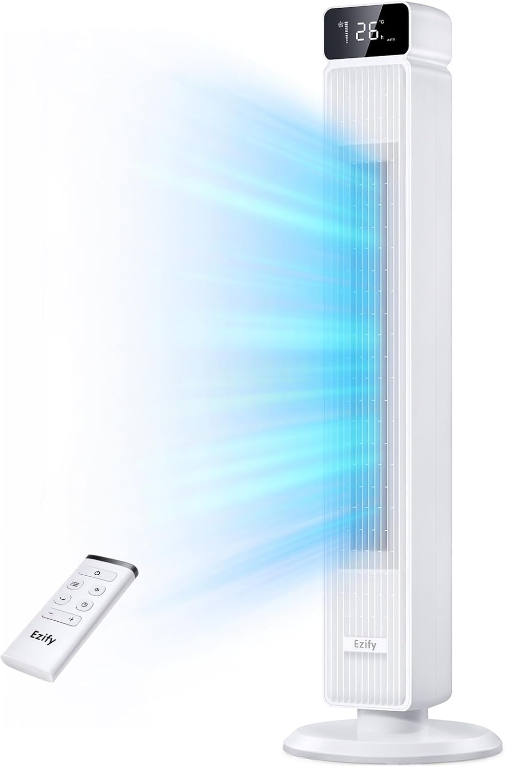 Ezify Ventilateur Colonne Silencieux, 7, 3 m/s Ventilation Puissante & Mode Nuit 30 dB, Ventilateur avec Télécommande pour Chambre ou Bureau, Blanc