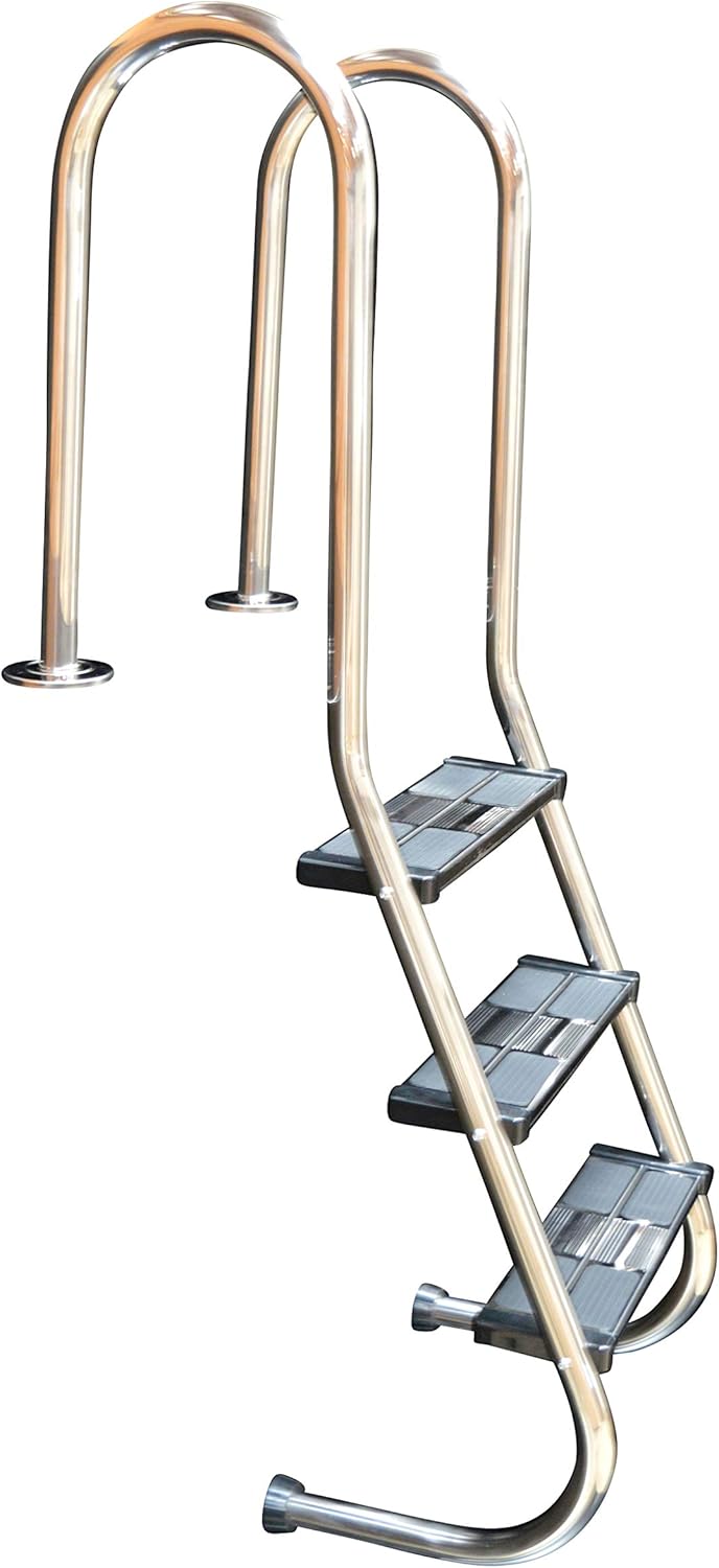 Échelle d'escalier en acier inoxydable avec 3 marches pour piscine – SPIRATO, Argent/Gris
