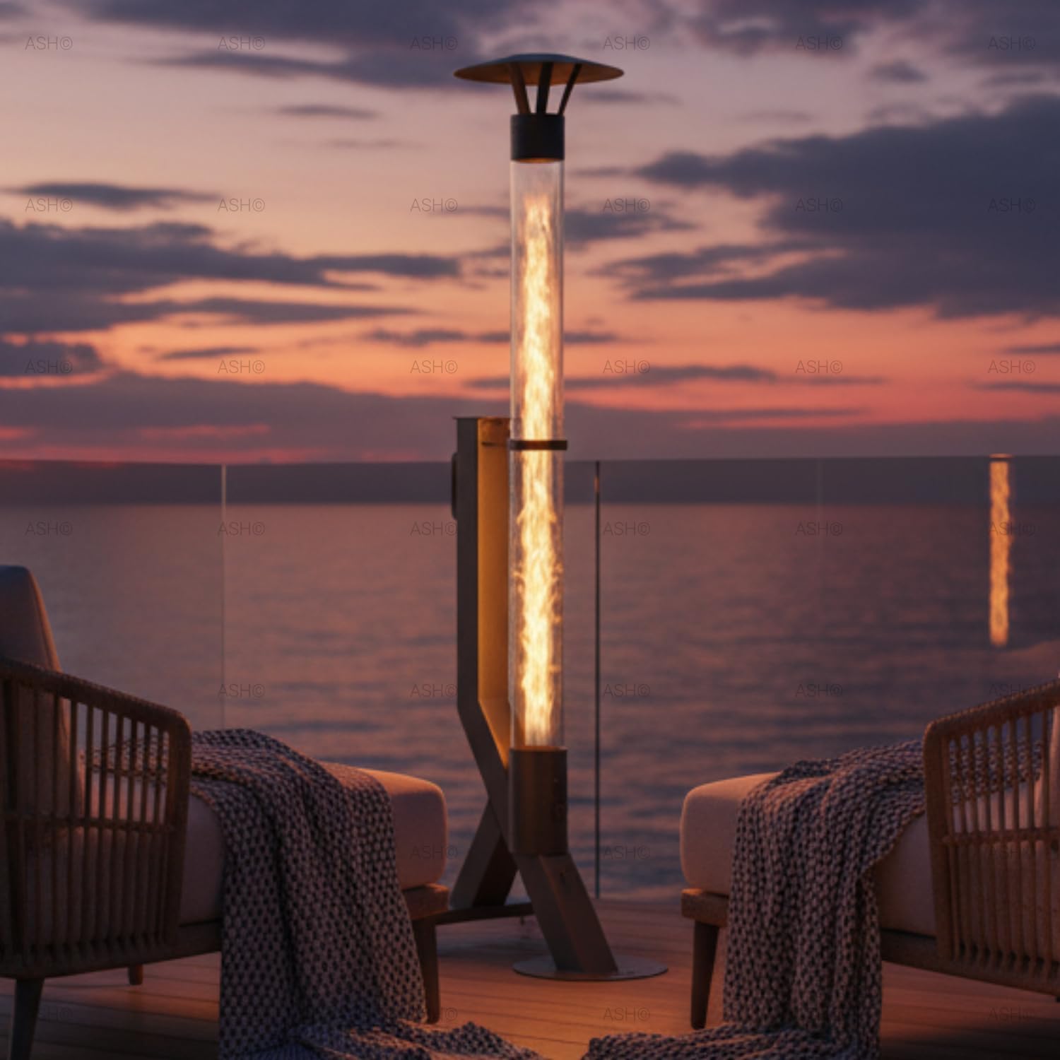 chauffage de terrasse, poêle de jardin, 174 cm – PakketPanda, noir, Poêle à pellets, colonne de feu, cheminée de jardin à faible fumée, durable