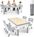 Table pour enfants avec ensemble de 4 chaises, hauteur réglable, ensemble de table pour enfants en plastique, Gris/Blanc/Bois – ACXIN, crèche