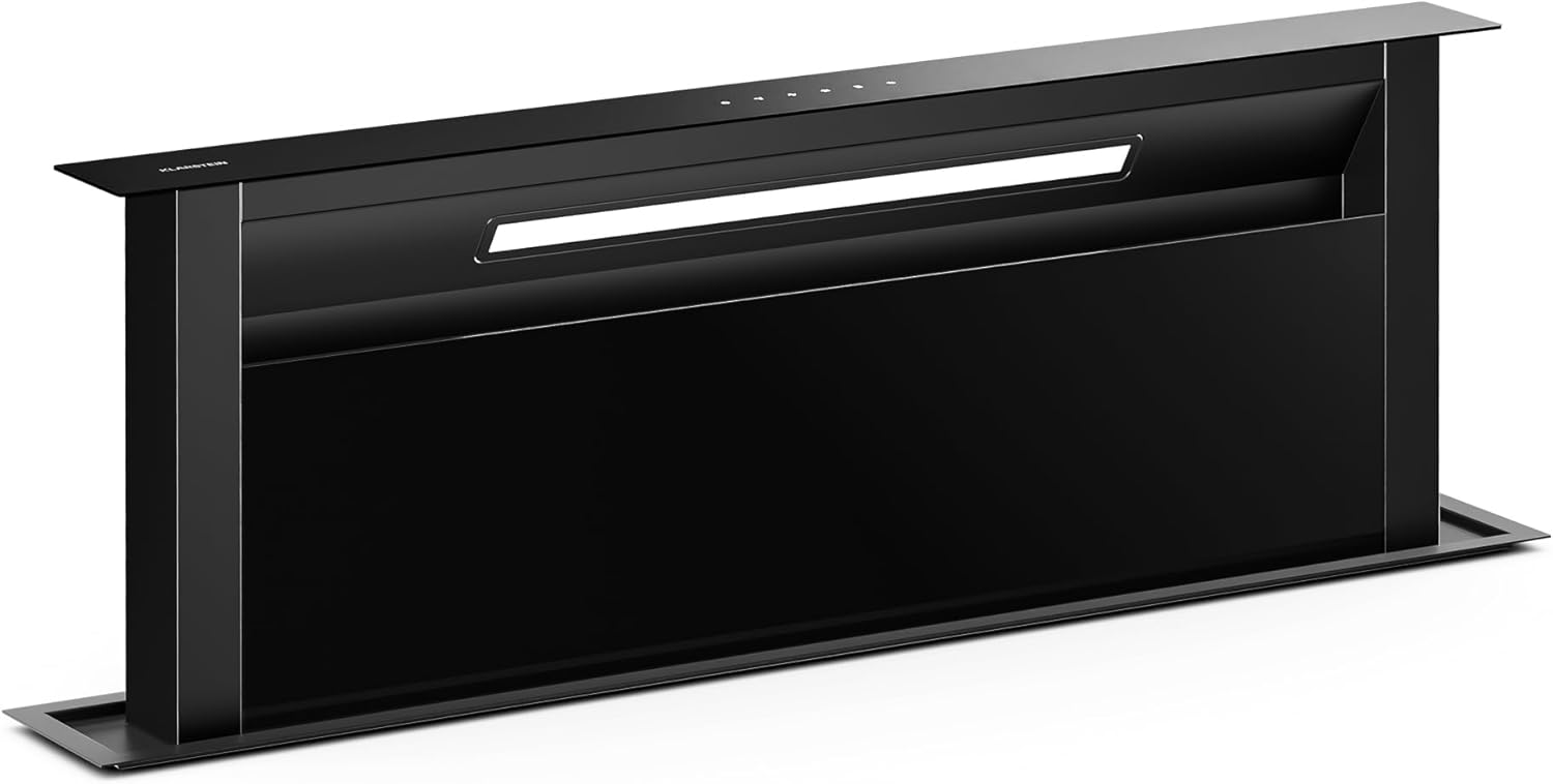 KLARSTEIN Velaire Hotte Aspirante 90 cm, 906 m3/h, LED, Filtre Charbon & Aluminium, Hotte Cuisine Encastrable Plan de Travail, Noir, A++ Éco