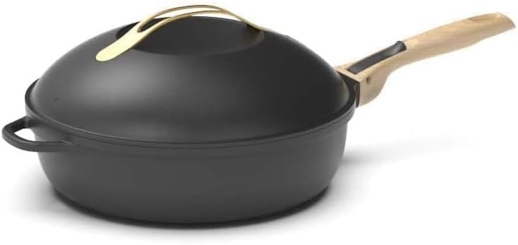 sauteuse, 'PETIT MODELE 24 cm, spatule en bois – COOKUT, Noir/Bois, La Fabuleuse poêle 8 en 1, 2 poignées amovibles, casserole, METEORE