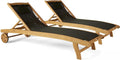 Oviala, Bain de soleil, Lot de 2 Bains de Soleil en Bois inclinable avec Roues Noir, Noir/Marron