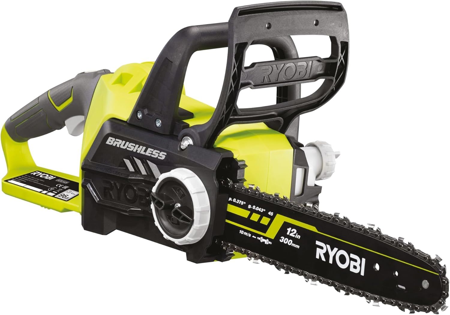 Tronçonneuse, Guide 30cm, Batterie Non Incluse, Taille Bois – RYOBI, Jaune/Noir, Lubrification Automatique, Frein de Chaîne