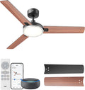DREO ventilateur de plafond intelligent 132 cm avec lumière, 12 vitesses et 3 modes, température réglable, Noir/Bois, minuterie 1–12 h, noir, app