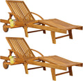 Casaria, Bain de soleil, ® 2X Chaise Longue Jardin Exterieur Tami Sun en Bois D Acacia Chaise Pliante avec Roues, Bois