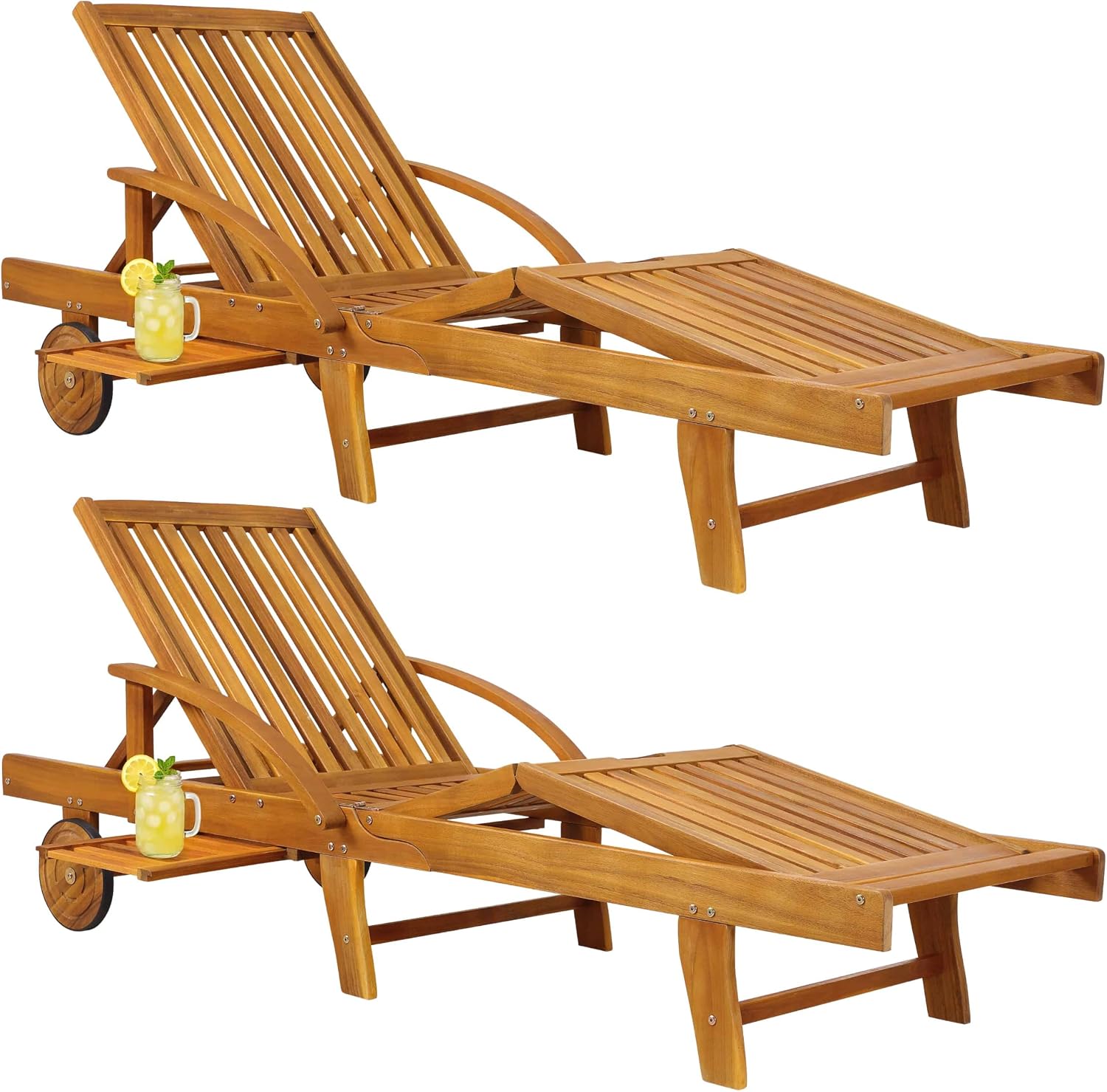 Casaria, Bain de soleil, ® 2X Chaise Longue Jardin Exterieur Tami Sun en Bois D Acacia Chaise Pliante avec Roues, Bois