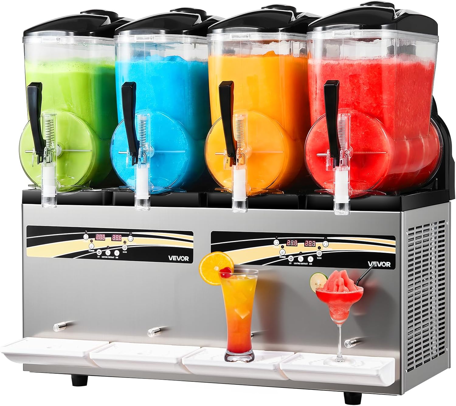 VEVOR Machine à Granité 4x12 L, Distributeur de Boissons Frappées avec 5 Programmes Prédéfinis, Noir/Argent