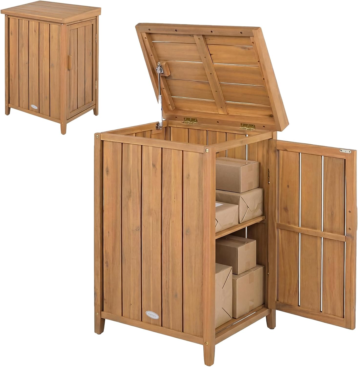 Coffre de rangement, 46×57×86 cm, Armoire de Jardin en Bois Massif – GYMAX, Idéal pour Jardin, Terrasse et Balcon